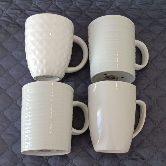 Eclectic White Ceramic Mug Set - Picture 2 of 4